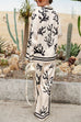 Margovil Coral Reef Print Long Sleeves Blouse Shirt Wide Leg Pants Satin Set
