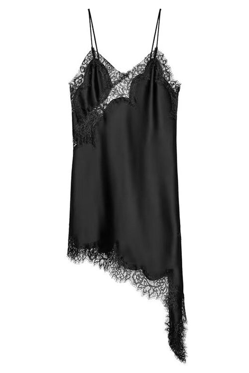 Margovil Spaghetti Strap Lace V Neck Irregular Hem Mini Dress