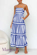 Margovil Spaghetti Strap Tiered Color Block Striped Maxi Dress