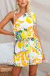 Abstract Print Bow Knot One Shoulder Crop Top Elastic Waist Shorts Set