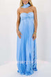 Margovil Strapless Back Lace-up Satin Pleated Maxi Party Dress