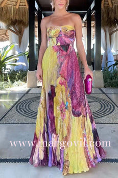 Spaghetti Strap Waisted Floral Print Swing Maxi Dress