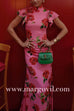 Ruffled Cap Sleeves Rose Print Maxi Cheongsam Dress