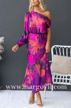 One Shoulder Slit Tie Dye Maxi Dress