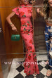 Ruffled Cap Sleeves Rose Print Maxi Cheongsam Dress