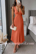 7 Colors Chicest V Neck Cut Out Waist Sleeveless Pleated Maxi Dress