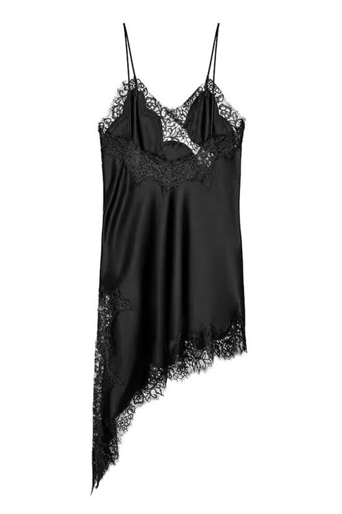 Margovil Spaghetti Strap Lace V Neck Irregular Hem Mini Dress