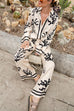 Margovil Coral Reef Print Long Sleeves Blouse Shirt Wide Leg Pants Satin Set