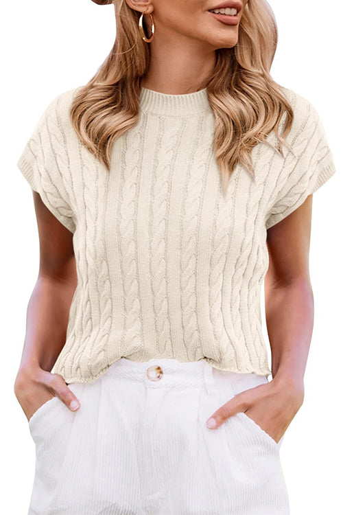 Margovil Crewneck Short Sleeves Cable Knit Sweater