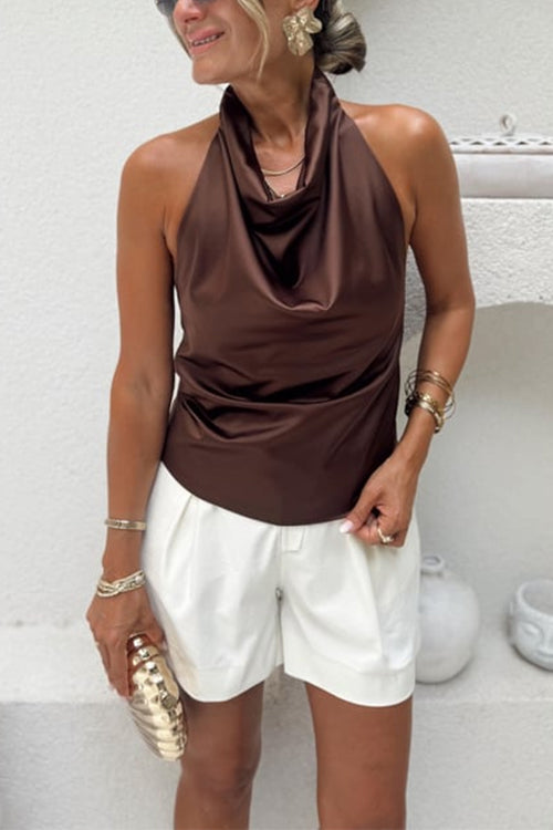 Margovil Chic Halter Cowl Neck Sleeveless Satin Top