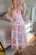 Margovil Spaghetti Strap V Neck Floral Print Ruffle Tiered Maxi Dress
