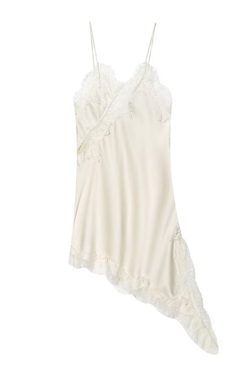Margovil Spaghetti Strap Lace V Neck Irregular Hem Mini Dress