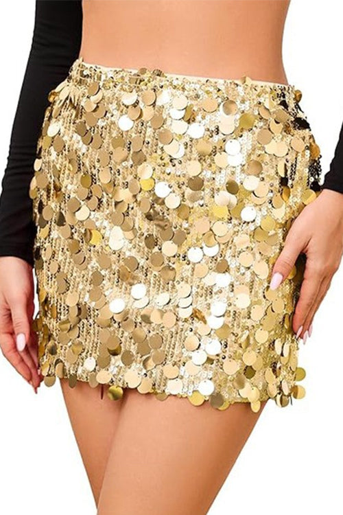 Margovil Shiny Sequin Bodycon Mini Skirt