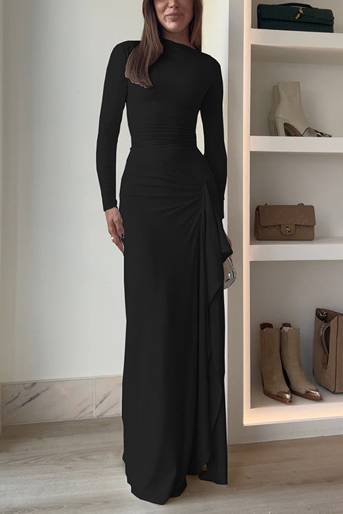 Long Sleeves Draped Slit Maxi Party Dress (7 Colors Available!)