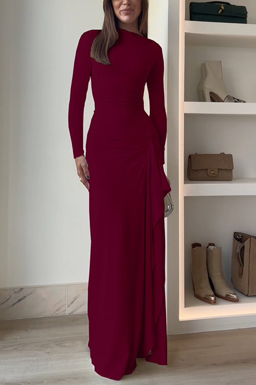 Long Sleeves Draped Slit Maxi Party Dress (7 Colors Available!)