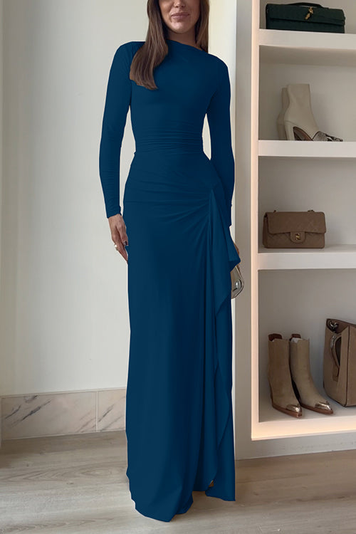 Long Sleeves Draped Slit Maxi Party Dress (7 Colors Available!)