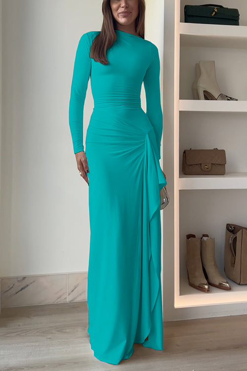 Long Sleeves Draped Slit Maxi Party Dress (7 Colors Available!)