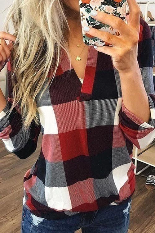 Tetris Plaid V neck Shirt