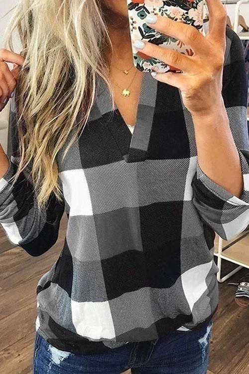Tetris Plaid V neck Shirt