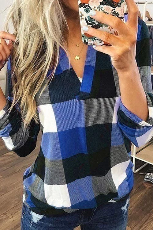 Tetris Plaid V neck Shirt