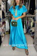 Flare Sleeves Waisted Cut Out Pleated Maxi Party Dress(in 2 Colors)
