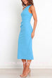 Margovil One Shoulder Sleeveless Side Split Ruched Midi Dress
