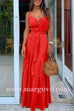 Margovil Buttons V Neck Sleeveless Tie Waist Maxi Swing Dress