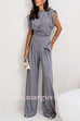 Margovil Ruched Asymmetrical Top and Wide Leg Pants Set