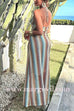 Margovil Halter V Neck Backless Color Block Crochet Maxi Dress