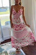 Margovil V Neck Floral Print Splice Ruffle Tiered Maxi Cami Dress