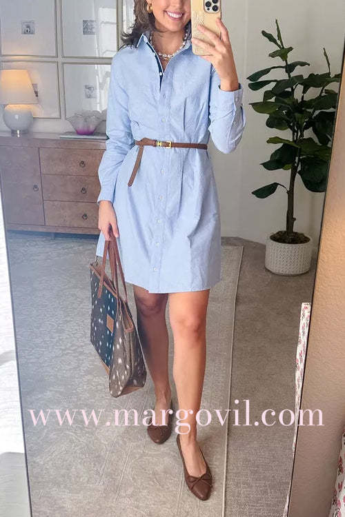 Lapel Long Sleeves Button Up Shirt Dress