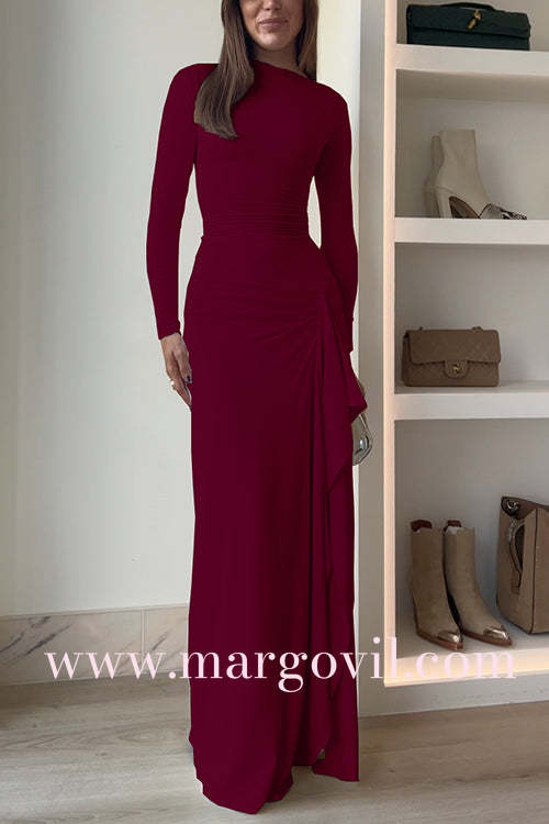 Long Sleeves Draped Slit Maxi Party Dress (7 Colors Available!)