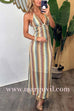 Margovil Halter V Neck Backless Color Block Crochet Maxi Dress