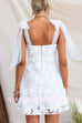 V Neck Bow Shoulder Floral Embroidered Mesh Mini Dress
