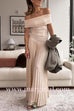 Off Shoulder Pleated Swing Maxi Dress