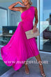 Margovil One Shoulder Cut Out Waist Irregular Pleated Party Dress