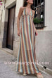 Margovil Halter V Neck Backless Color Block Crochet Maxi Dress