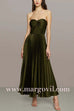 Strapless Twist Front Pleated Swing Maxi Dress