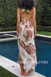 Halter V Neck Backless Side Slit Print Maxi Dress