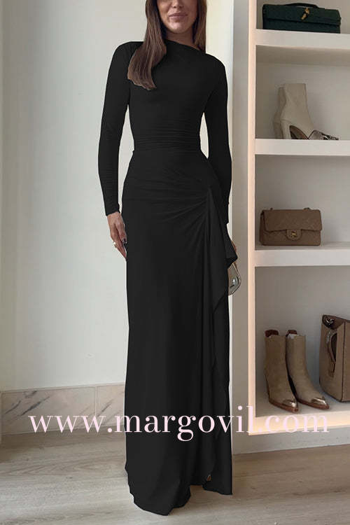 Long Sleeves Draped Slit Maxi Party Dress (7 Colors Available!)