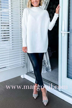 Mockneck Drop Shoulder Oversized Ribbed Knit Sweater