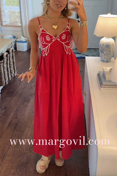 Margovil Spaghetti Strap Twin Fish Embroidery Maxi Dress