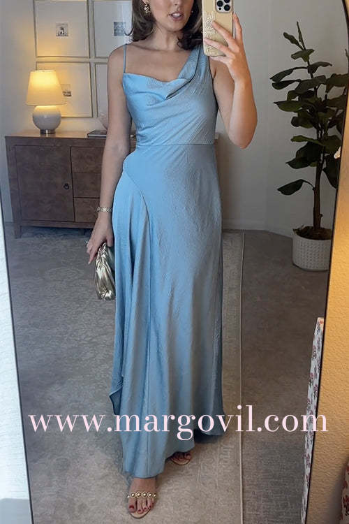 Asymmetrical Wrinkled Effect Sleeveless Solid Maxi Dress