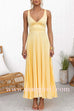 V Neck Backless Cut Out Pleated Maxi Cami Dress
