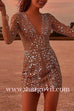 Margovil V Neck Mesh Sequin Mini Club Dress