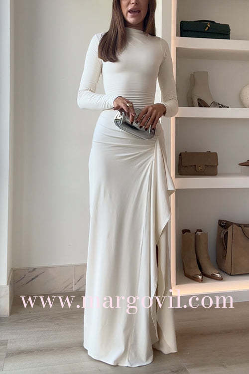 Long Sleeves Draped Slit Maxi Party Dress (7 Colors Available!)