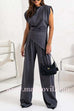 Margovil Ruched Asymmetrical Top and Wide Leg Pants Set