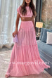 Ruched Crop Top and Elastic Waist Ruffle Tiered Maxi Skirt Set
