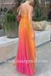 Spaghetti Strap Back Lace-up Gradient Pleated Maxi Dress