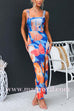 High Slit Waisted Floral Print Maxi Cami Dress